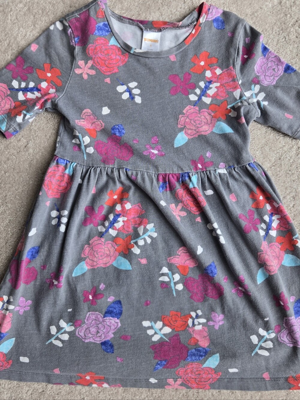 Gymboree Gray Floral Knit Dress - Pink, Purple & Red Flowers